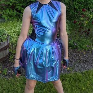 Tenth house brand dance costume. Shiny metallic purple/blue. Size large child.